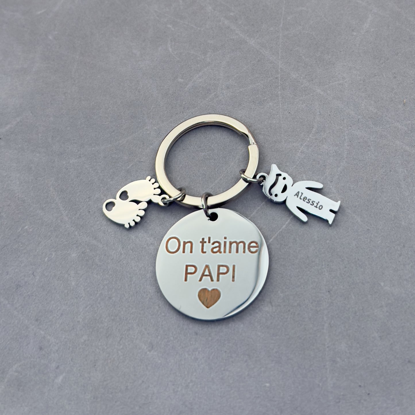 Porte-clés de famille personnalisé,  Breloques enfants gravées – Acier inoxydable argenté ou doré