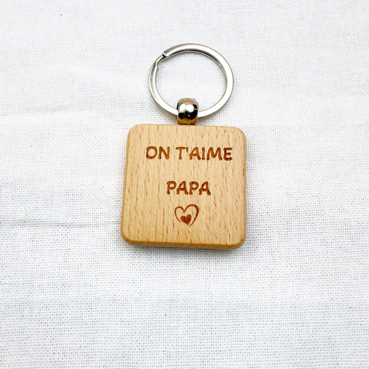 Porte-clés bois Super Papi, Papa, Parrain