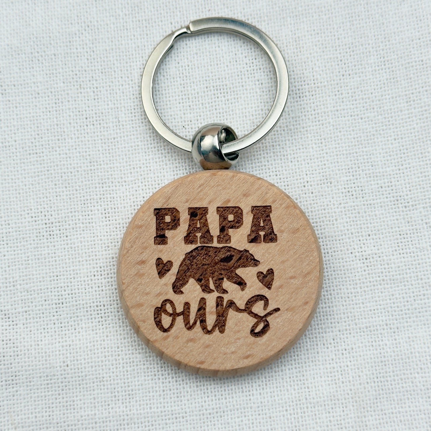 Porte-clés bois Super Papi, Papa, Parrain