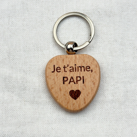 Porte-clés bois Super Papi, Papa, Parrain
