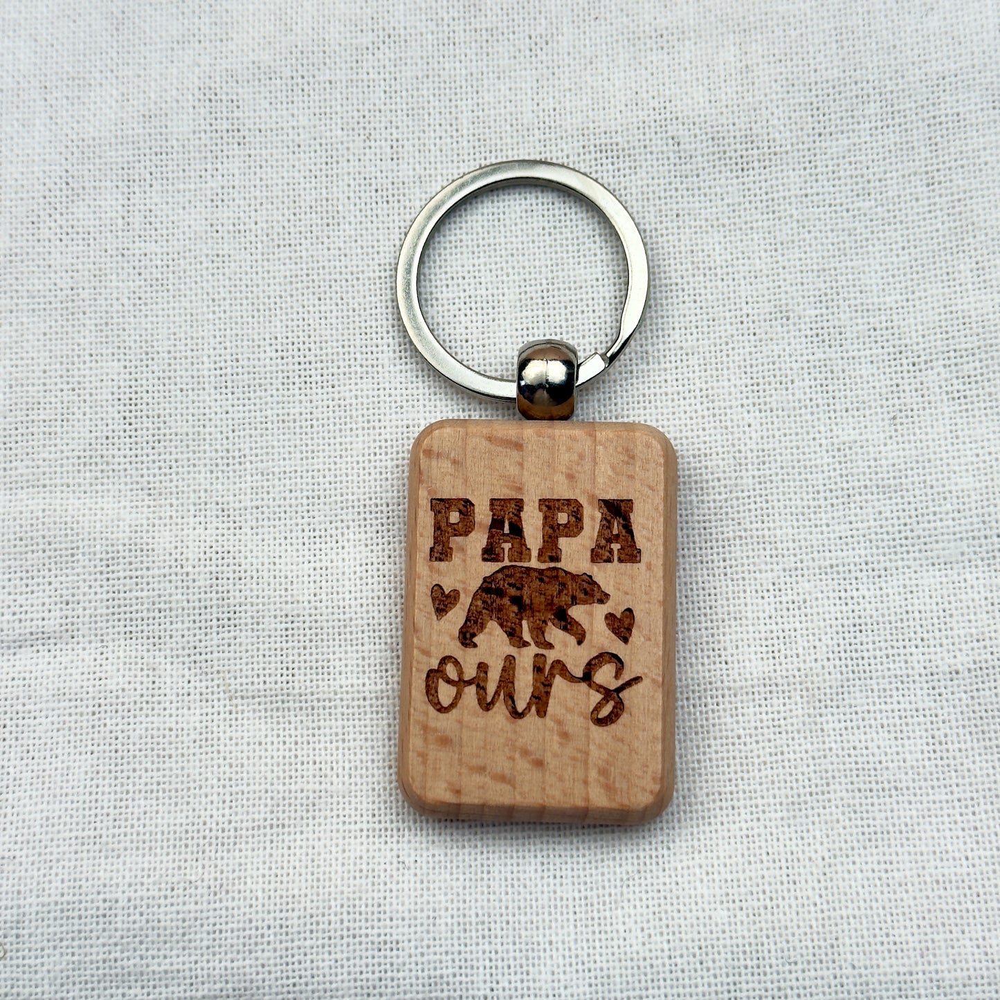 Porte-clés bois Super Papi, Papa, Parrain