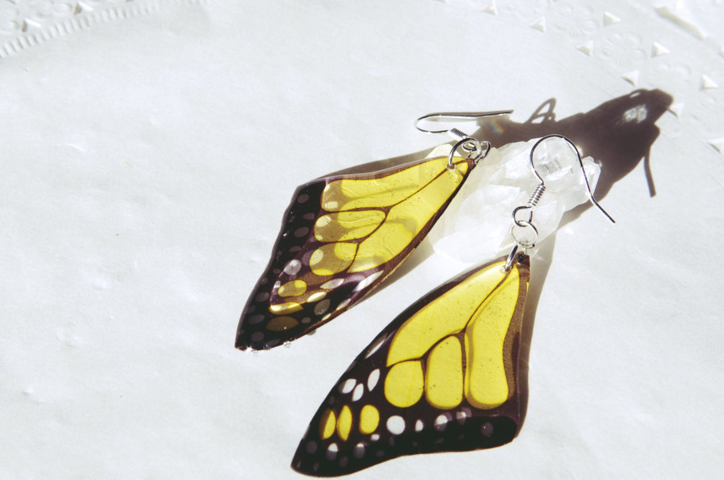Insect jewelry Monarch butterfly jewelry Christmas gift Birthday Butterfly wings Yellow earrings Dangle earrings Insect earrings Eco resin