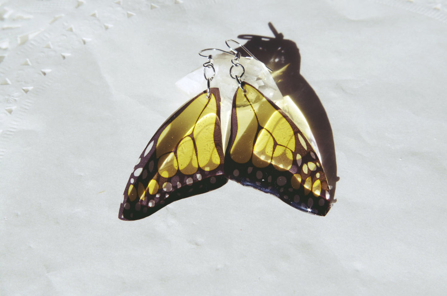Insect jewelry Monarch butterfly jewelry Christmas gift Birthday Butterfly wings Yellow earrings Dangle earrings Insect earrings Eco resin