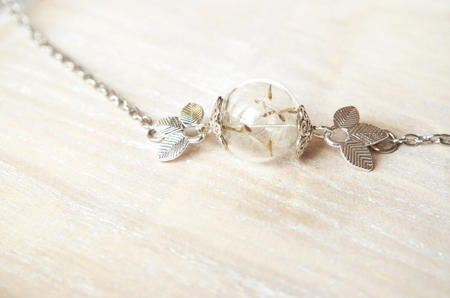 Dandelion Bracelet Real Dandelion seeds jewelry Terrarium Jewelry Mothers day gift mom Anniversary gift women Nature Jewelry Silver leaves