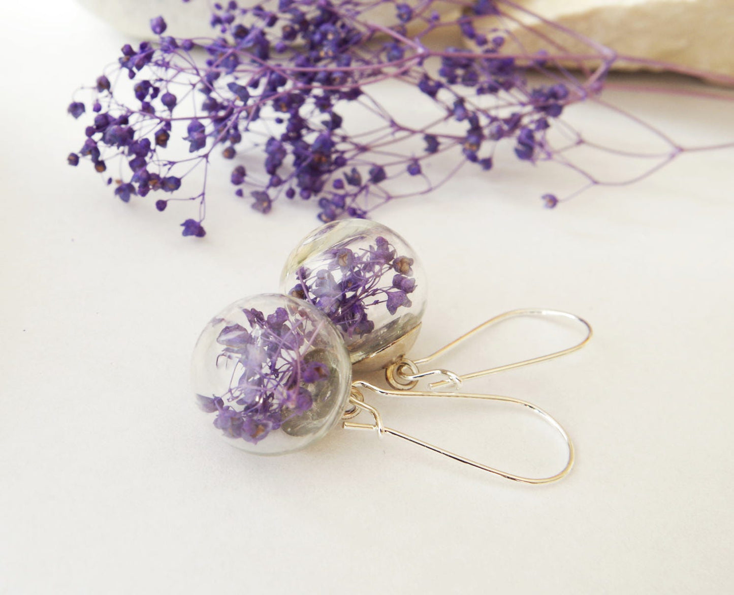 Purple flower earrings Purple earrings Purple flower jewelry Real flowers earrings Terrarium Jewelry Botanical Jewelry Gift for her