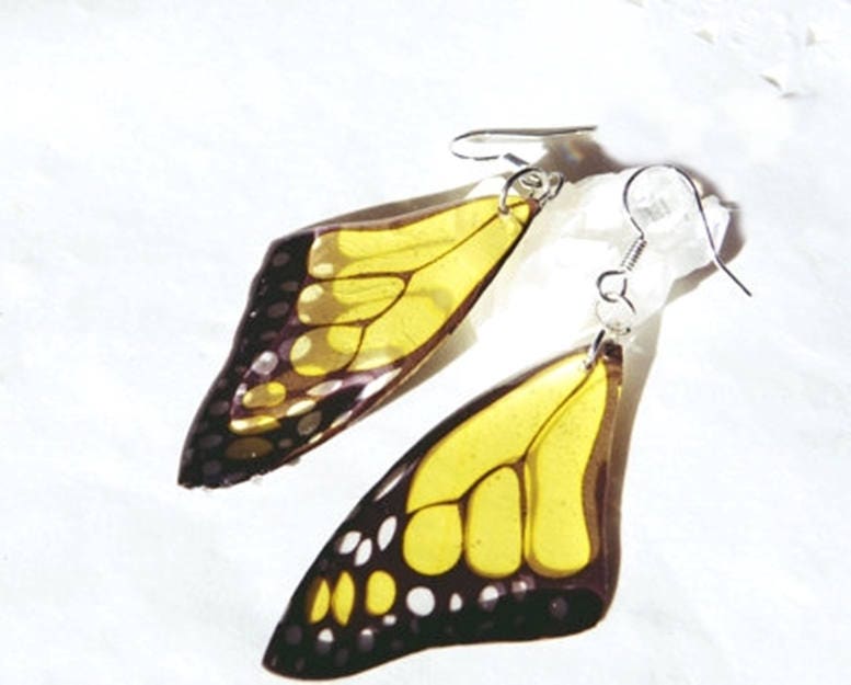 Insect jewelry Monarch butterfly jewelry Christmas gift Birthday Butterfly wings Yellow earrings Dangle earrings Insect earrings Eco resin