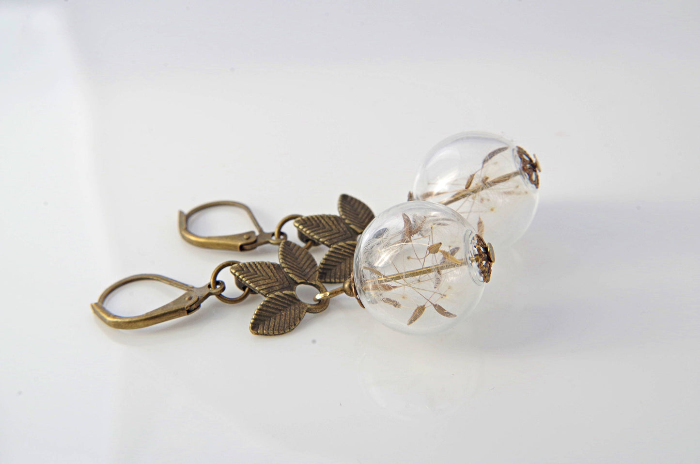 Dandelion earrings Terrarium jewelry Valentine's gift women Flower earrings Dandelion seeds Terrarium earrings Mothers day gift mom Wedding