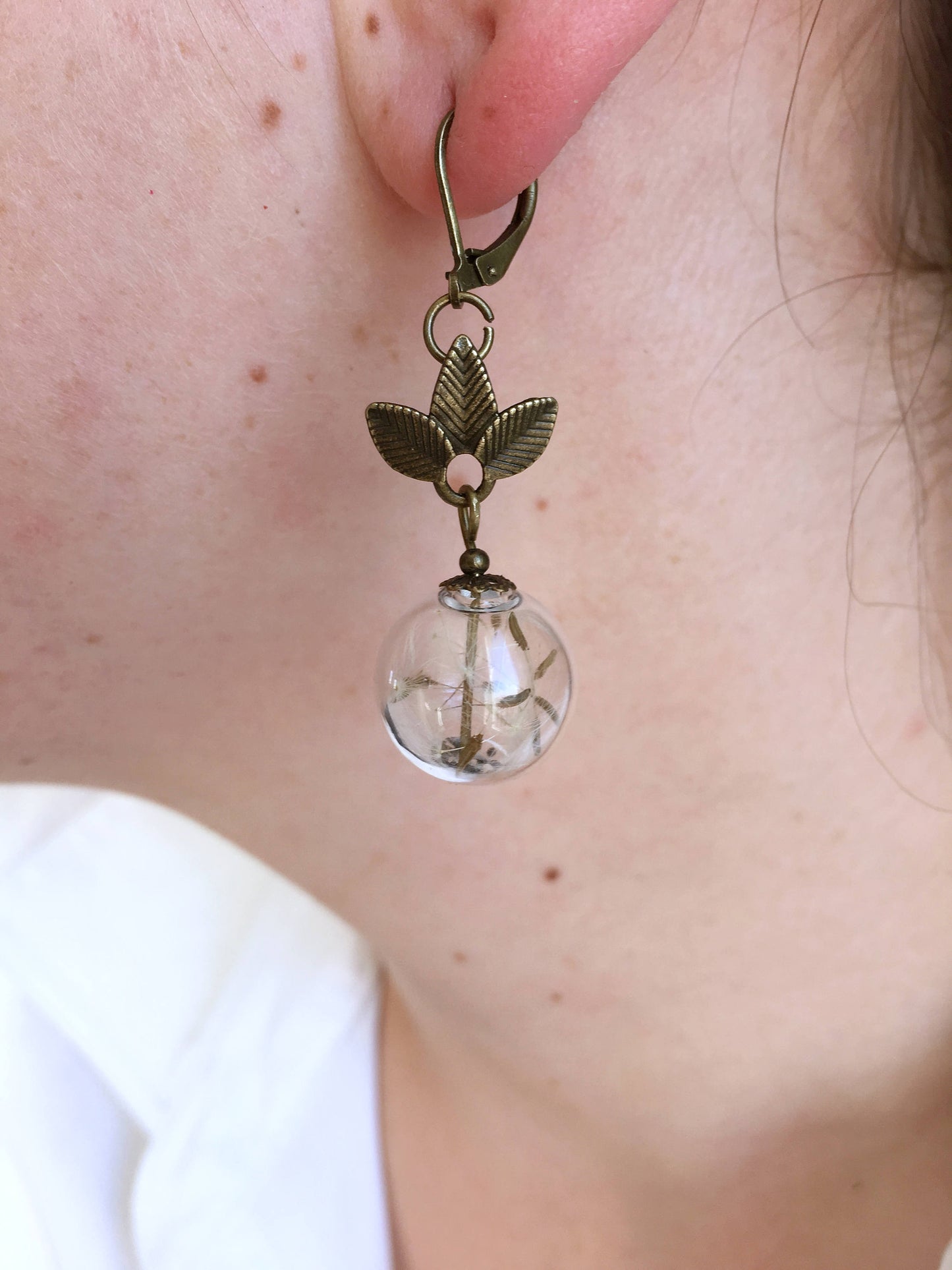 Dandelion earrings Terrarium jewelry Valentine's gift women Flower earrings Dandelion seeds Terrarium earrings Mothers day gift mom Wedding