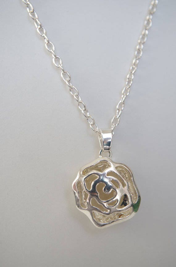 Glowing Rose Necklace Glow in the Dark Jewelry Silver Rose Aqua Glowing Necklace Mothers day gifts for Her Women jewelry