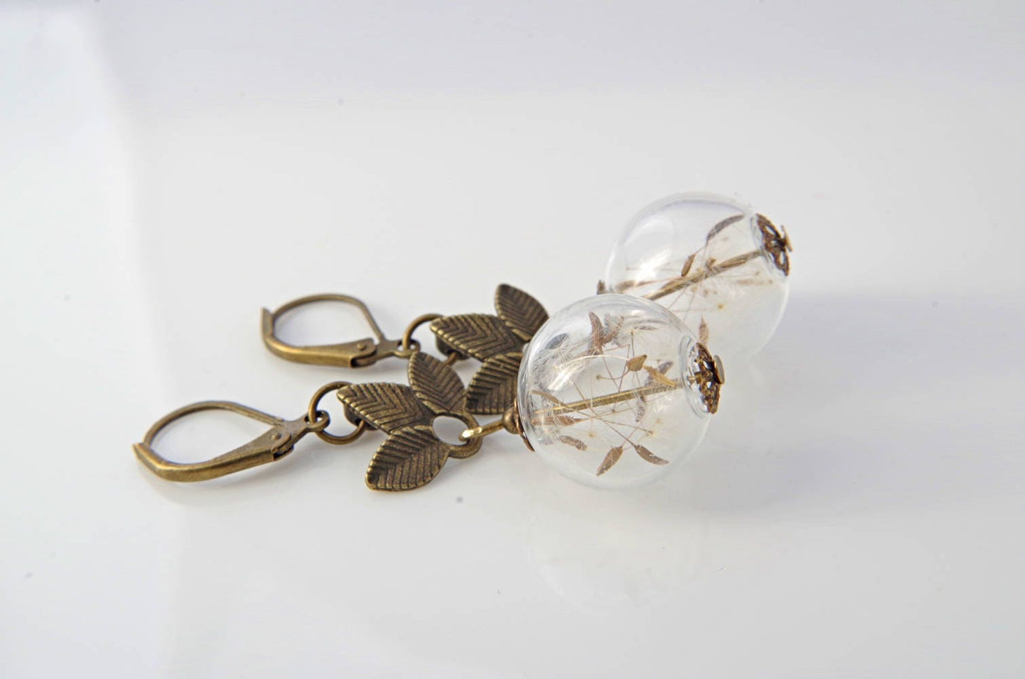 Dandelion earrings Terrarium jewelry Valentine's gift women Flower earrings Dandelion seeds Terrarium earrings Mothers day gift mom Wedding