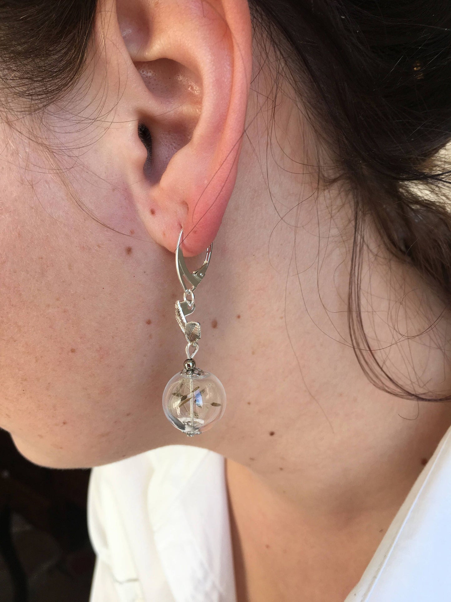 Dandelion earrings Terrarium jewelry Valentine's gift women Flower earrings Dandelion seeds Terrarium earrings Mothers day gift mom Wedding