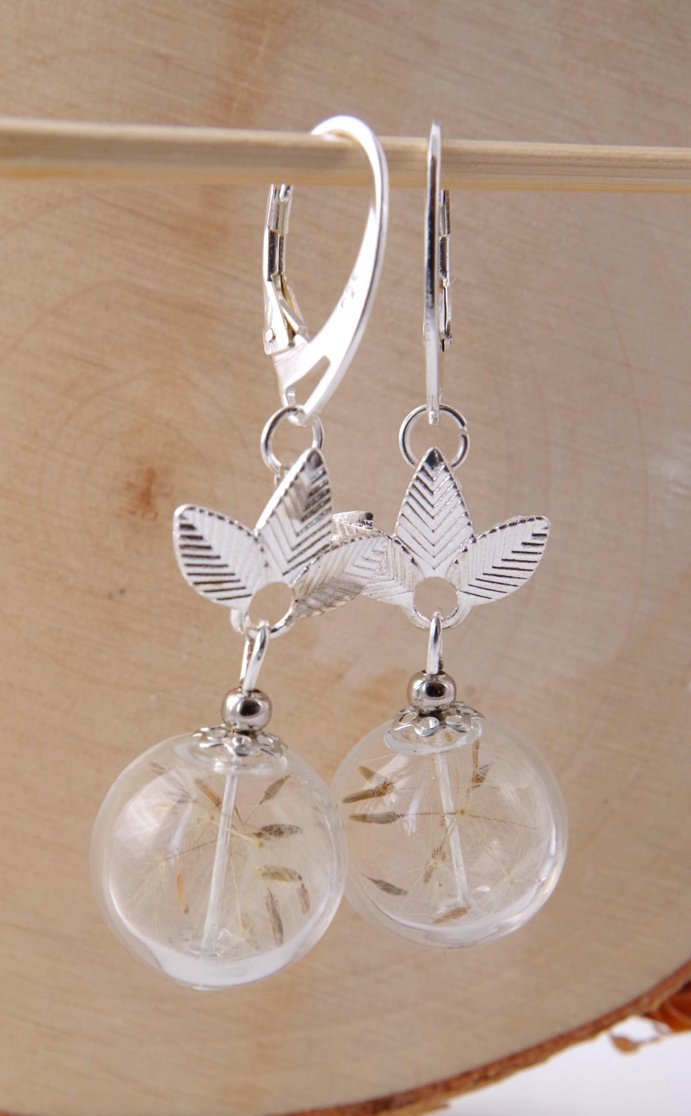 Dandelion seeds earrings Terrarium jewelry Flower earrings Mother's day gift grandma Botanical earrings Glas globe earrings Anniversary gift
