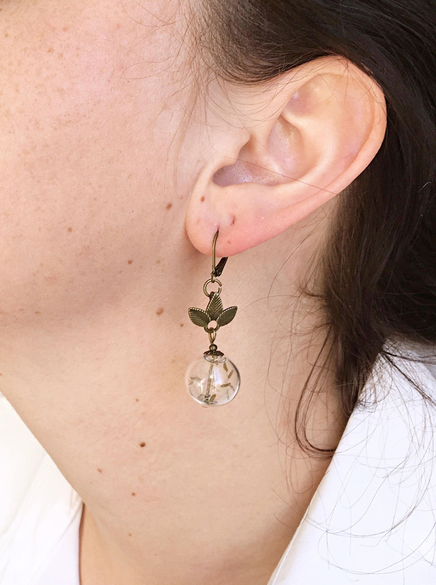 Dandelion seeds earrings Terrarium jewelry Flower earrings Mother's day gift grandma Botanical earrings Glas globe earrings Anniversary gift