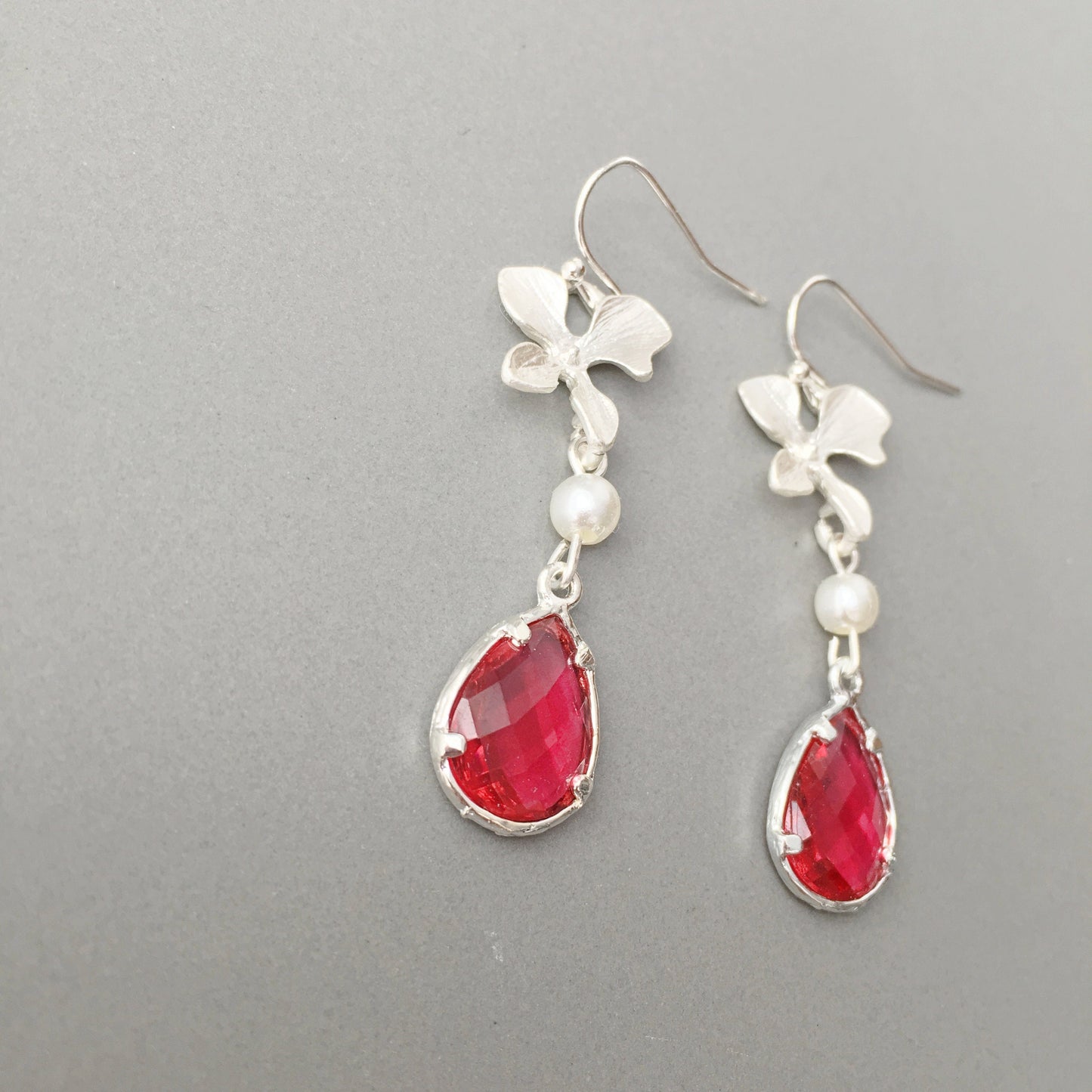 Orchid earrings Red Ruby Earrings Everyday Earrings Bridesmaid jewelry July Birthstone Burgundy Earrings Christmas Gift mom Crystal Jewelry