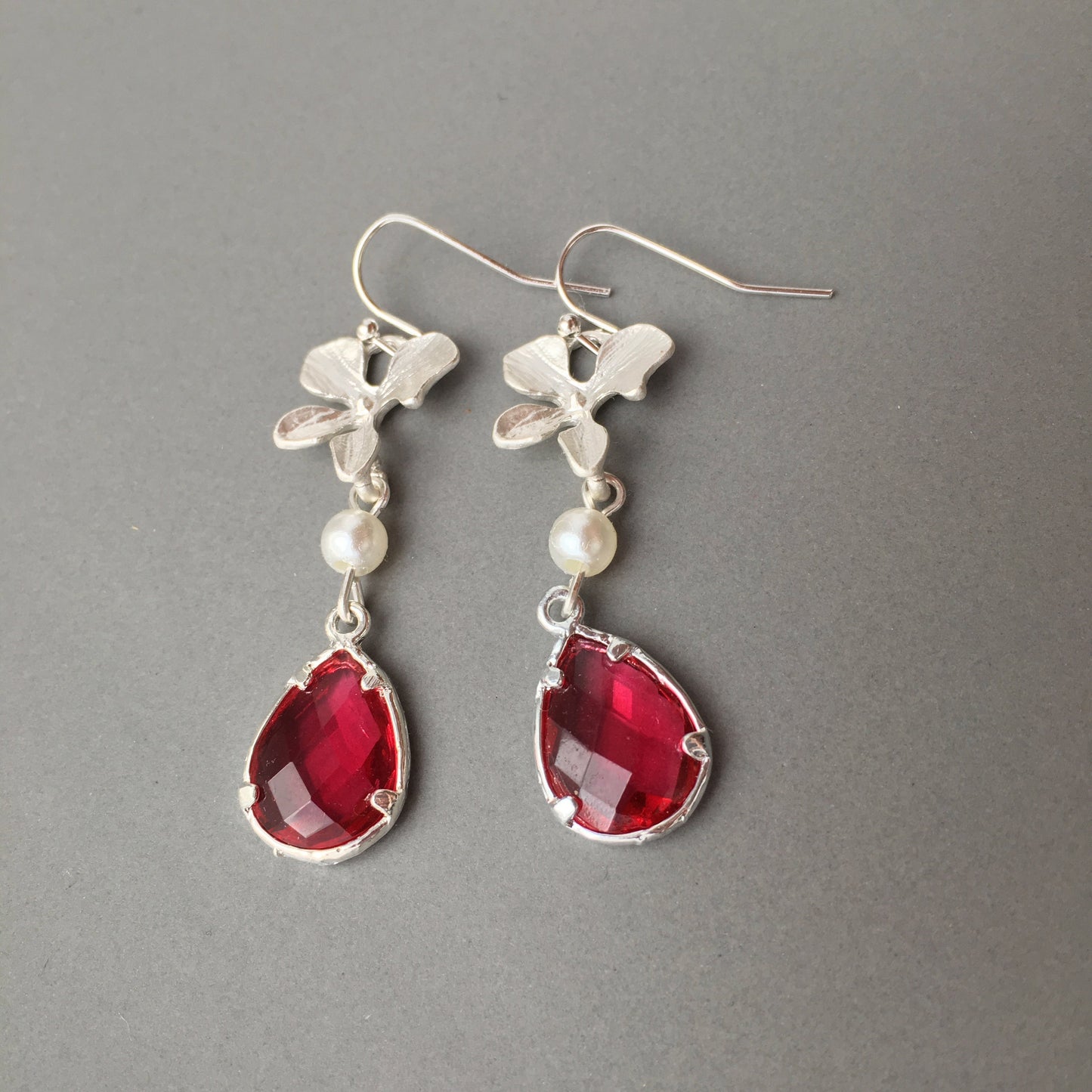 Orchid earrings Red Ruby Earrings Everyday Earrings Bridesmaid jewelry July Birthstone Burgundy Earrings Christmas Gift mom Crystal Jewelry