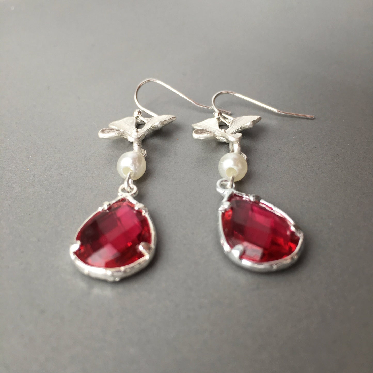 Orchid earrings Red Ruby Earrings Everyday Earrings Bridesmaid jewelry July Birthstone Burgundy Earrings Christmas Gift mom Crystal Jewelry