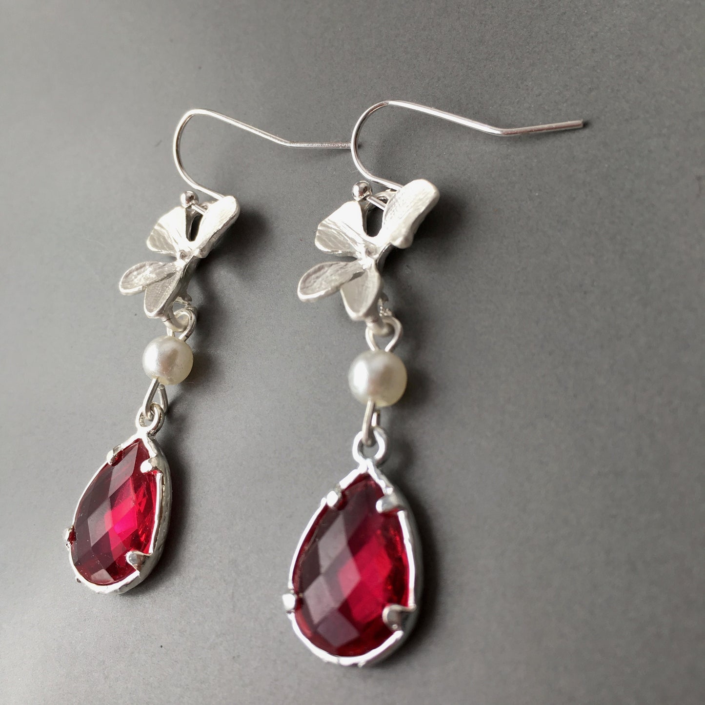 Orchid earrings Red Ruby Earrings Everyday Earrings Bridesmaid jewelry July Birthstone Burgundy Earrings Christmas Gift mom Crystal Jewelry