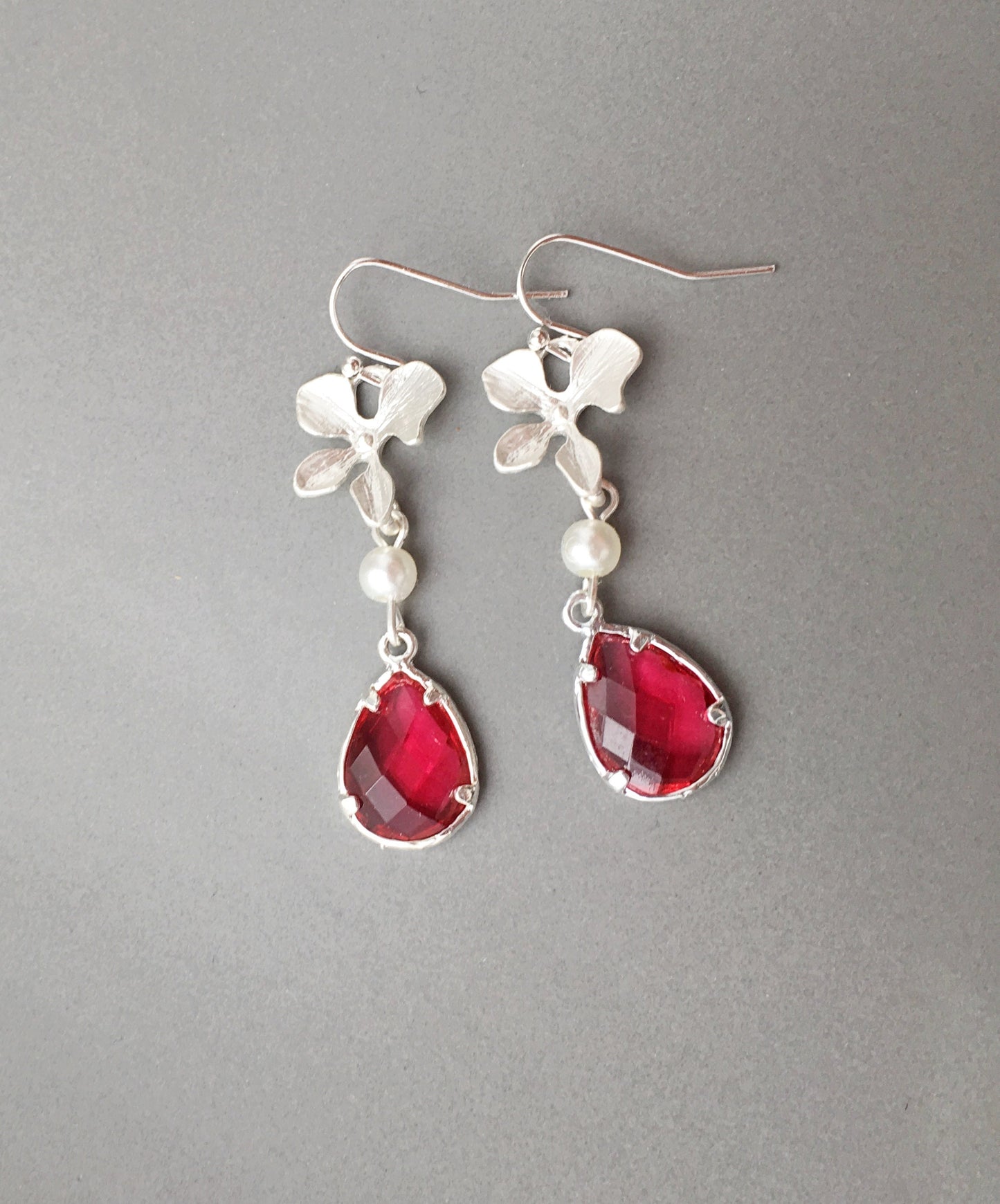 Orchid earrings Red Ruby Earrings Everyday Earrings Bridesmaid jewelry July Birthstone Burgundy Earrings Christmas Gift mom Crystal Jewelry
