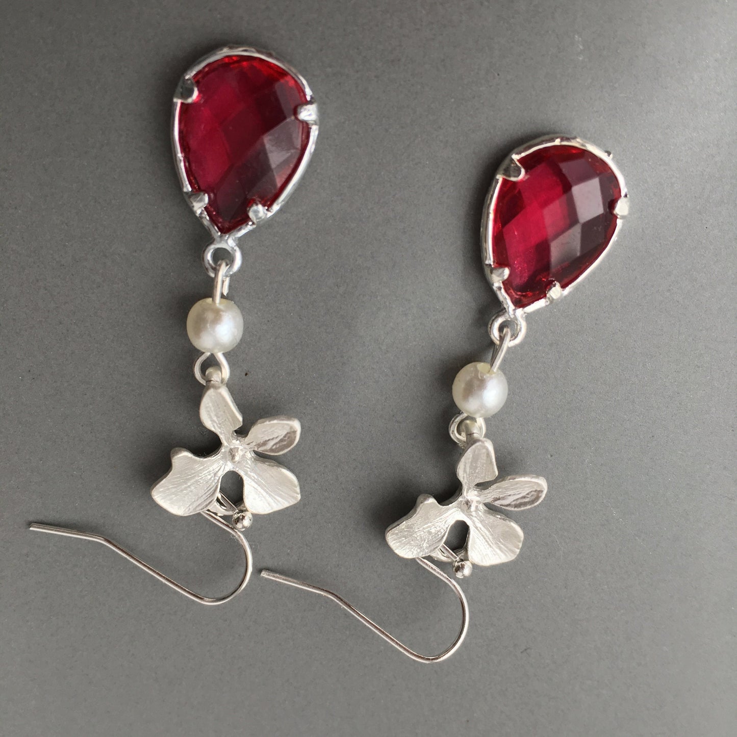 Orchid earrings Red Ruby Earrings Everyday Earrings Bridesmaid jewelry July Birthstone Burgundy Earrings Christmas Gift mom Crystal Jewelry