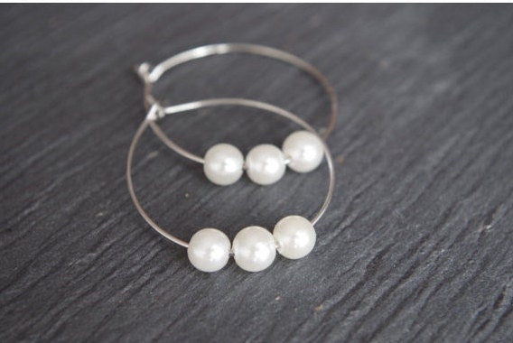 Pearls Hoop Earring Teardrop Hoops Gifts for Her White Pearls Hoop Earrings Large Hoop Beaded Hoop Earrings Gift for her