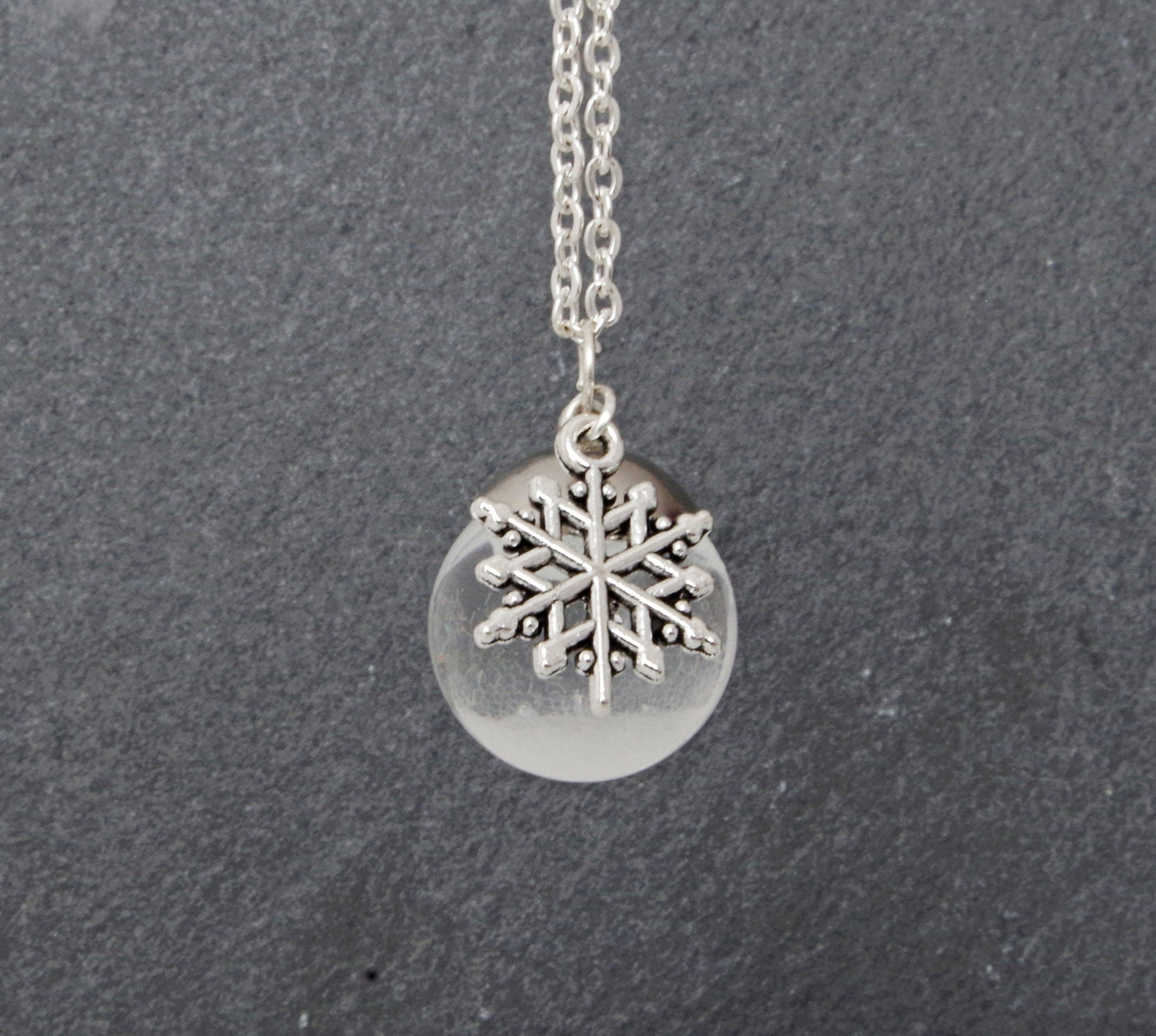 Winter Pendant .Snow globe necklace .Frozen snowflake in liquid glass ball pendant. Christmas gifts for her.