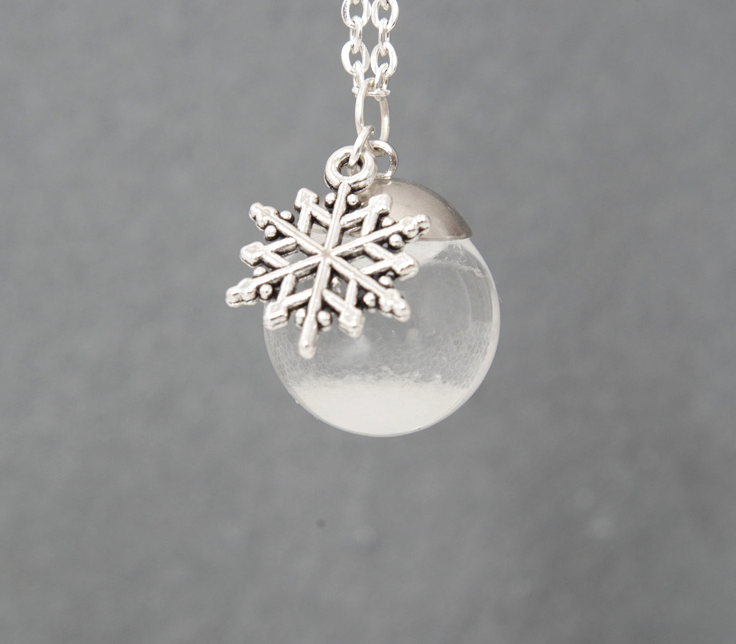 Winter Pendant .Snow globe necklace .Frozen snowflake in liquid glass ball pendant. Christmas gifts for her.