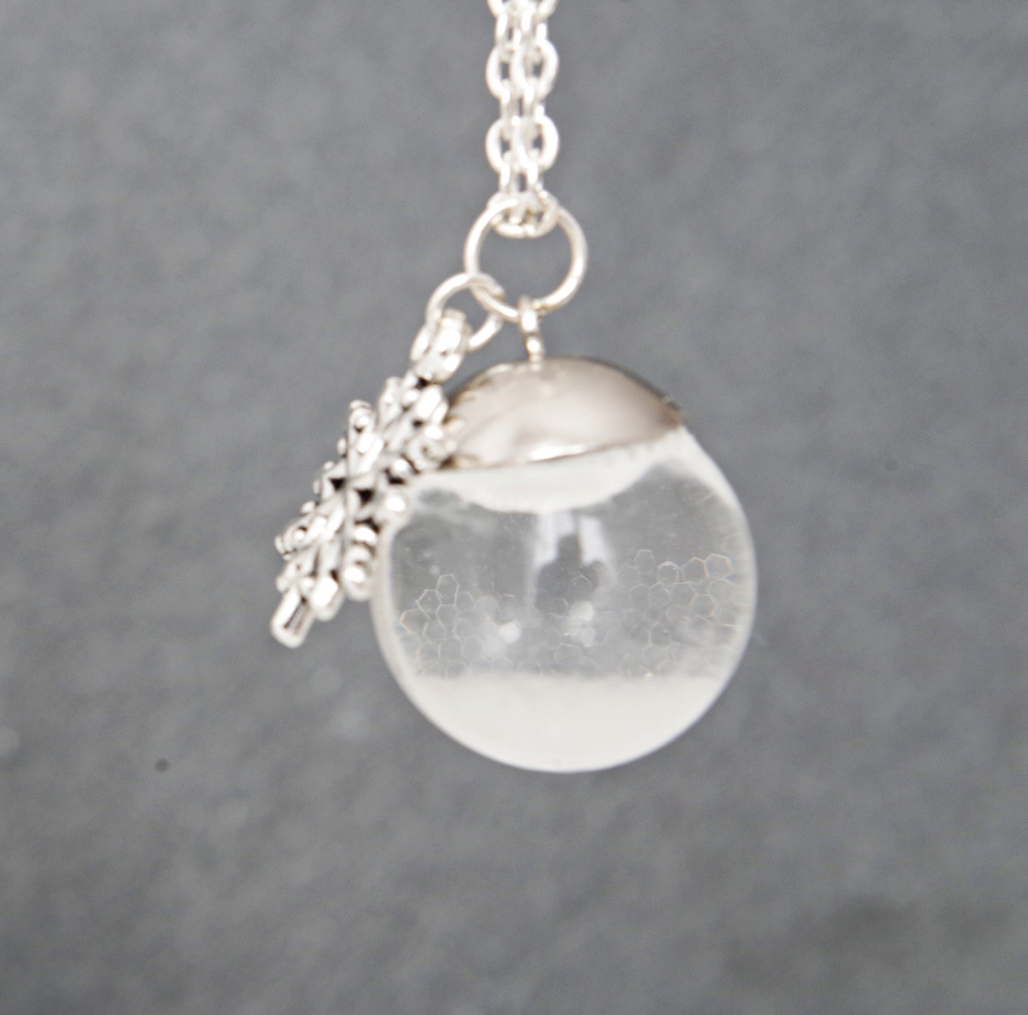 Winter Pendant .Snow globe necklace .Frozen snowflake in liquid glass ball pendant. Christmas gifts for her.