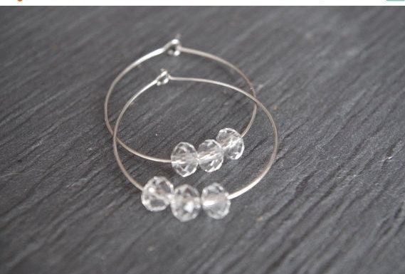 Simple Hoop Earrings Beaded Hoop Earrings Crystal Beaded Jewelry Minimalistic earrings