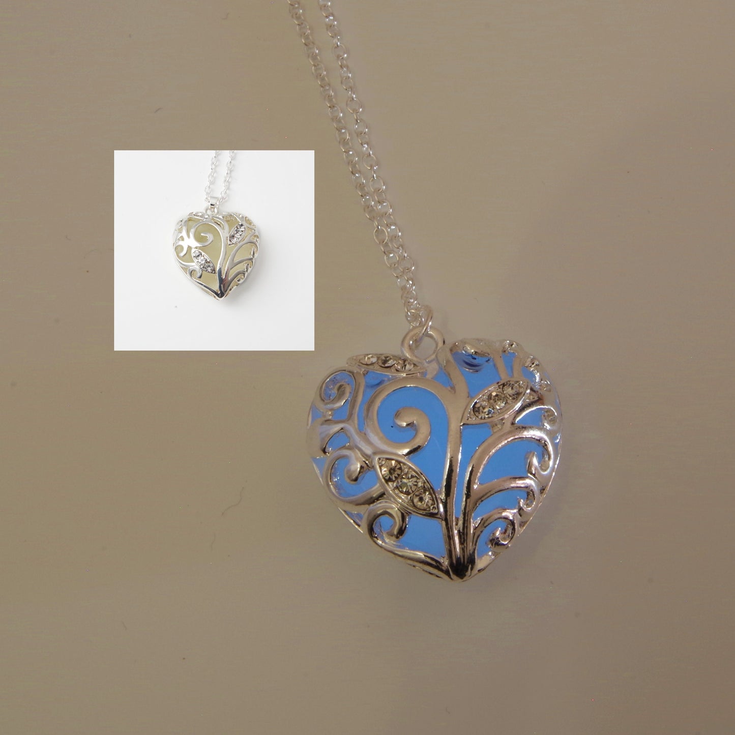 Blue glowing heart necklace Glowing heart of winter jewelry blue heart glow in the dark Pendant Frozen heart Mothers day gift for mom