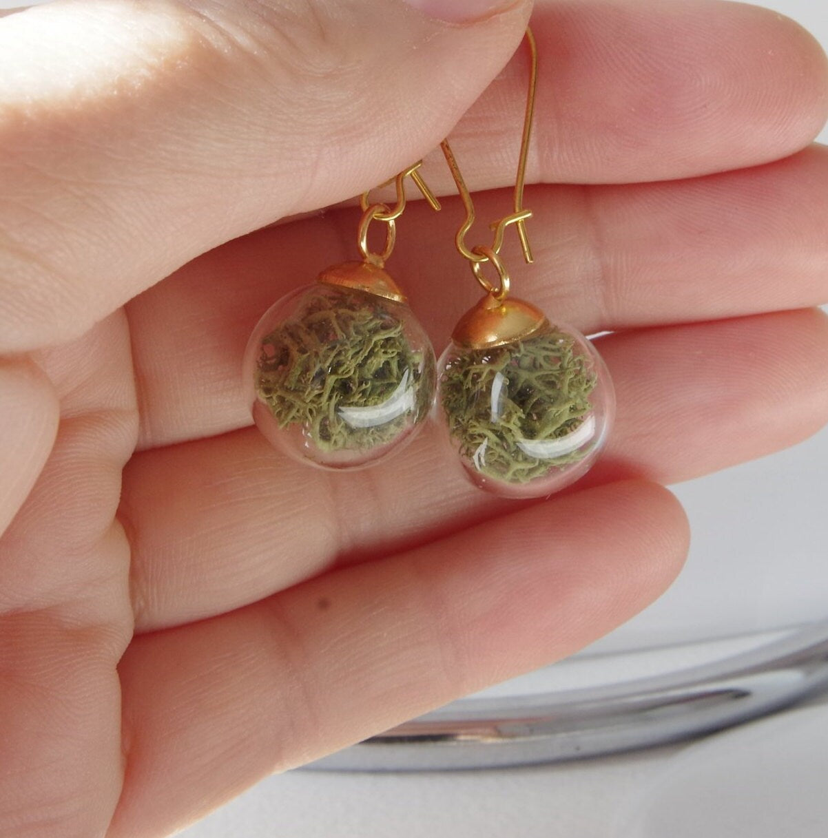Green moss earrings Terrarium botanical earrings Real moss earrings St Patrick day gift for her