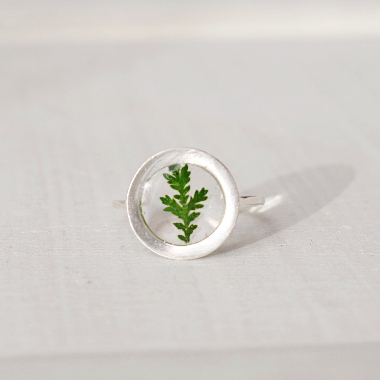Pressed fern silver rings for women Botanical jewelry Minimalist Adjustable Ring Terrarium jewelry Circle ring Christmas gift for mom