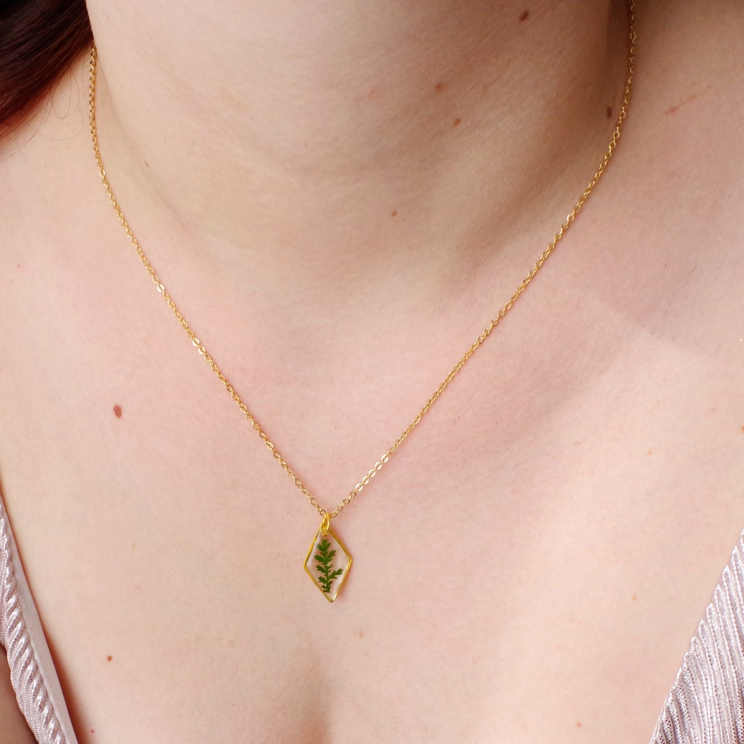Gold necklace with real pressed fern leaf in resin Mothers day gift for mom Terrarium Jewelry Botanical Jewelry