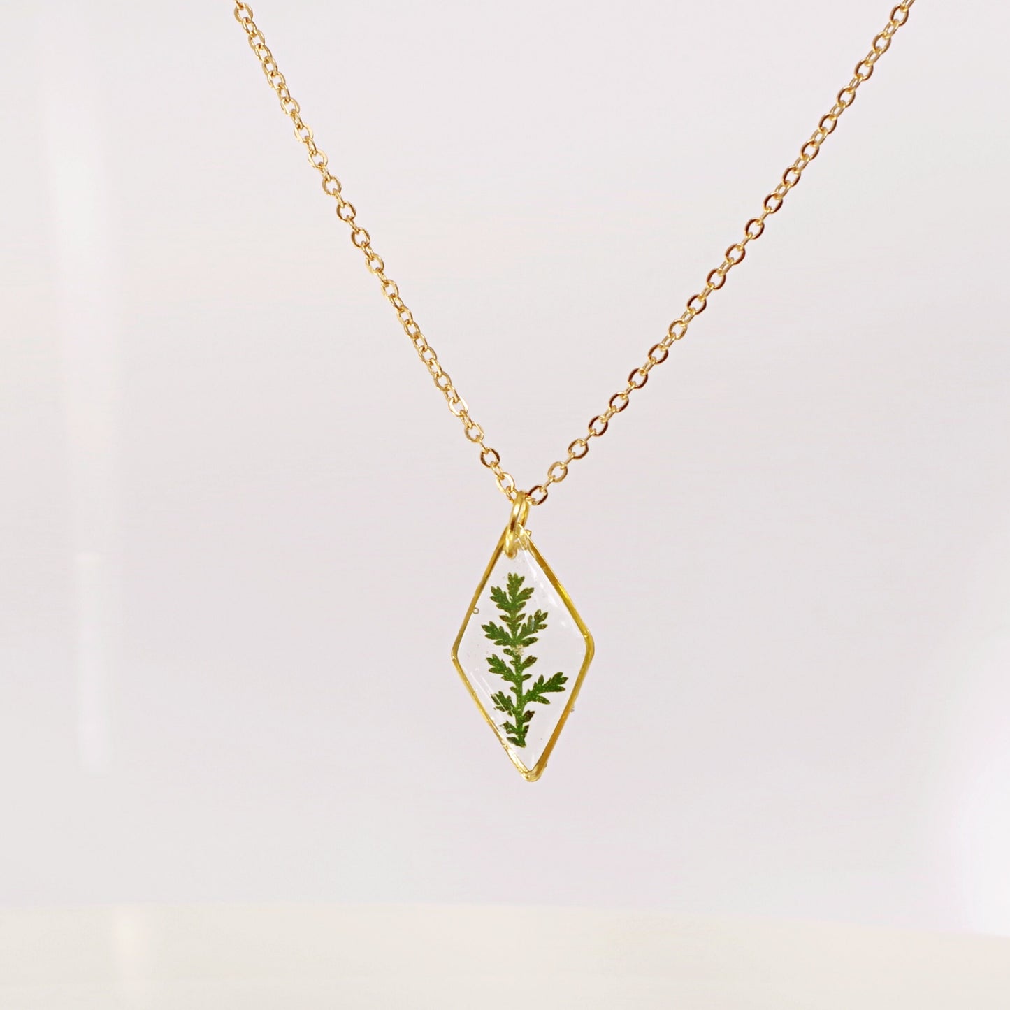 Gold necklace with real pressed fern leaf in resin Mothers day gift for mom Terrarium Jewelry Botanical Jewelry