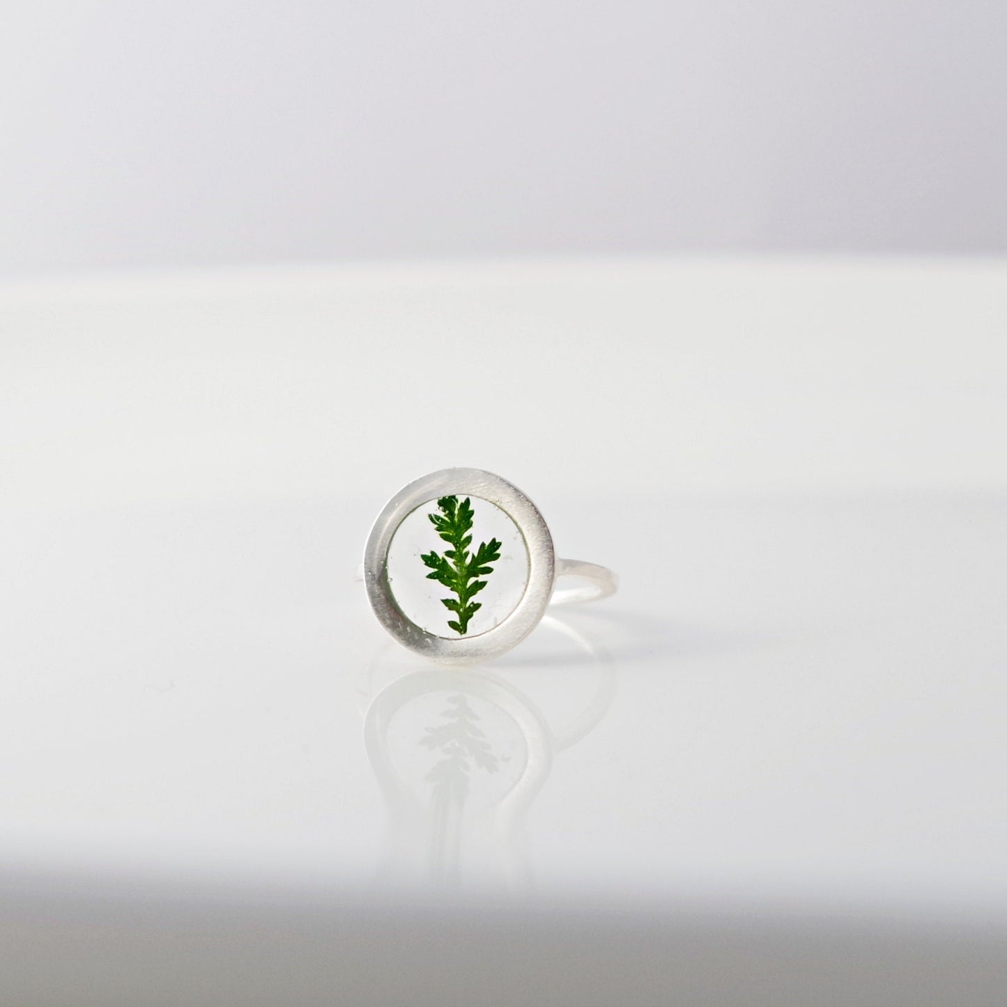 Pressed fern silver rings for women Botanical jewelry Minimalist Adjustable Ring Terrarium jewelry Circle ring Christmas gift for mom