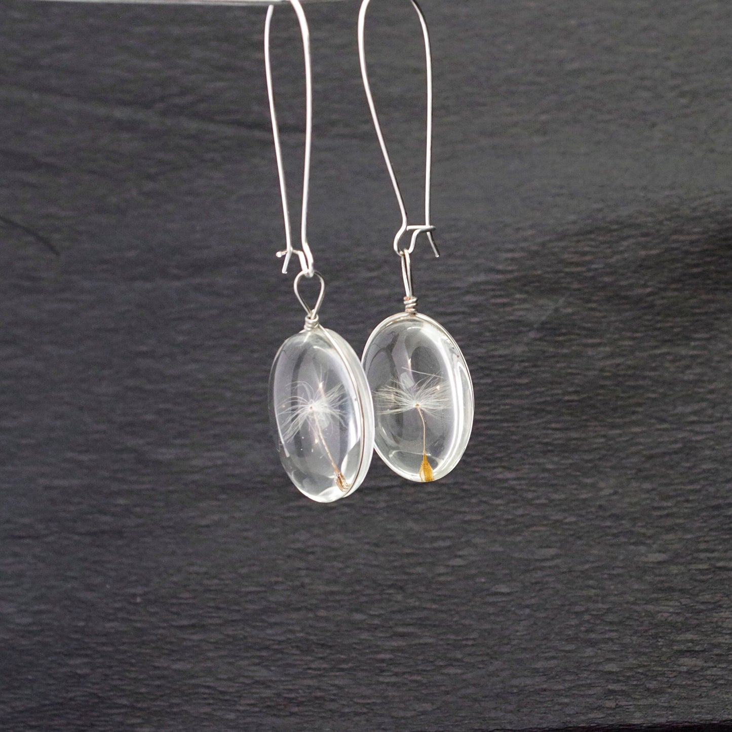 Dandelion seed earrings Terrarium jewelry Pressed flowers wish jewelry gift for women