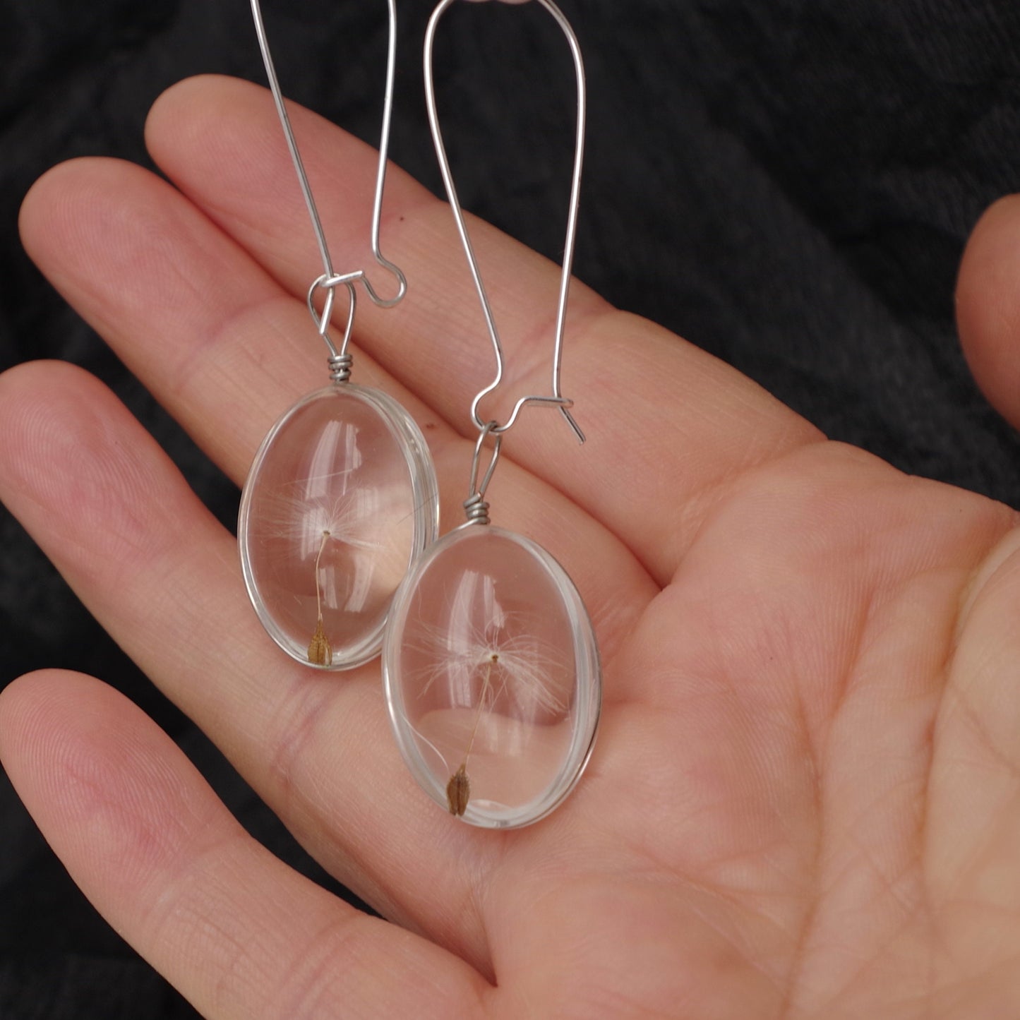 Dandelion seed earrings Terrarium jewelry Pressed flowers wish jewelry gift for women