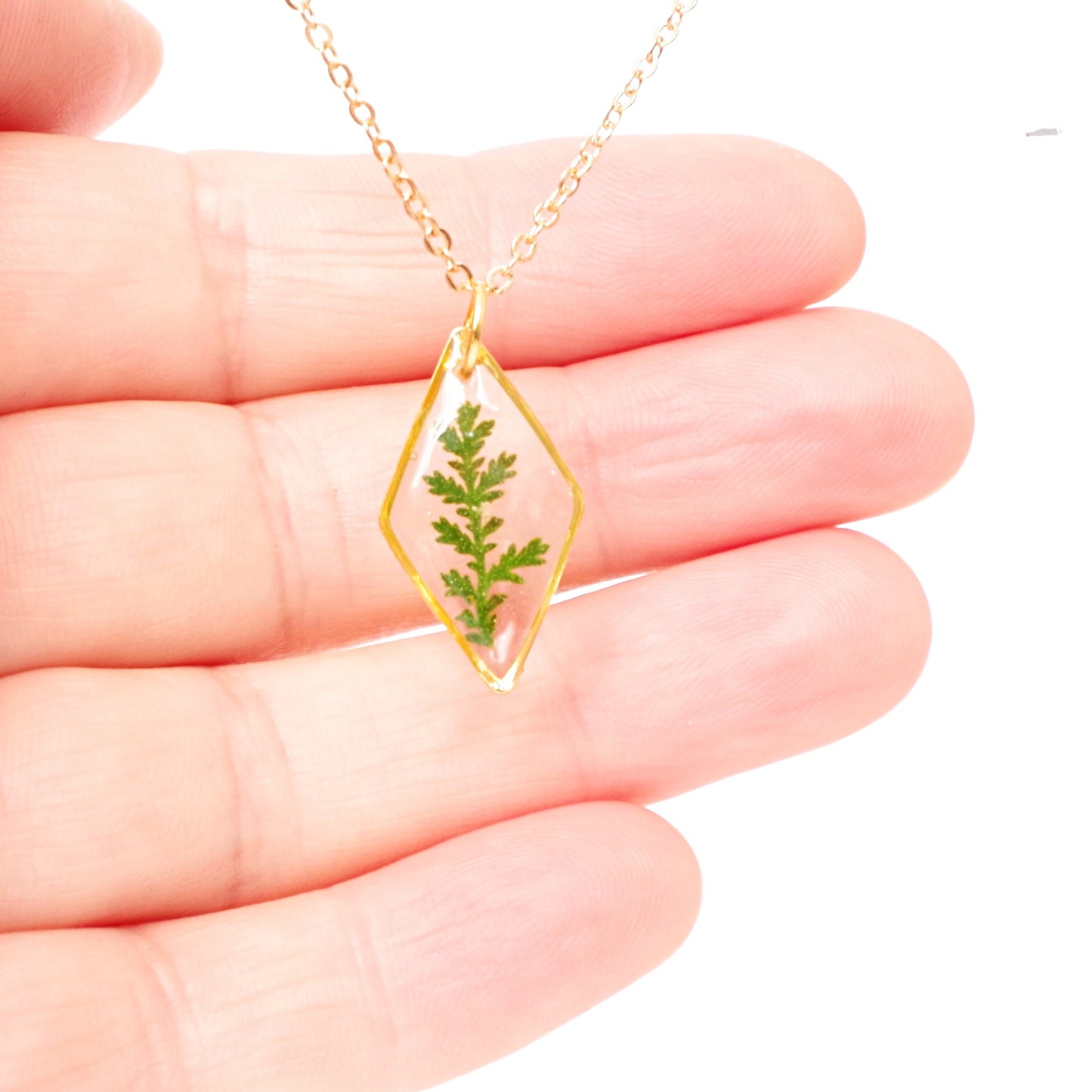 Gold necklace with real pressed fern leaf in resin Mothers day gift for mom Terrarium Jewelry Botanical Jewelry