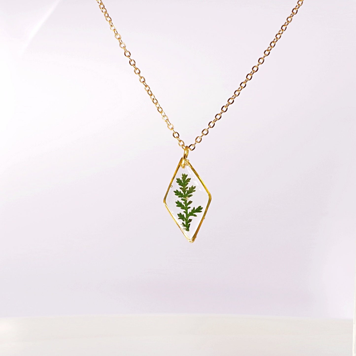 Gold necklace with real pressed fern leaf in resin Mothers day gift for mom Terrarium Jewelry Botanical Jewelry