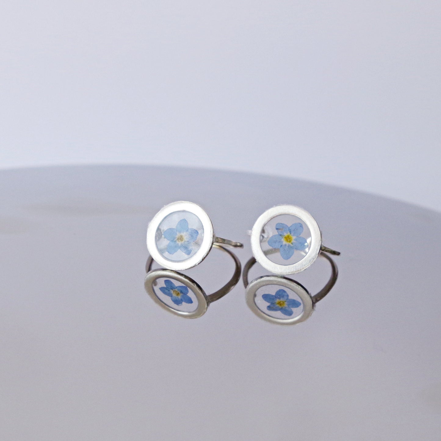 Blue Flower Ring Real Forget me not jewelry Adjustable silver ring Pressed blue flower jewelry Minimalist gift for her Myosotis