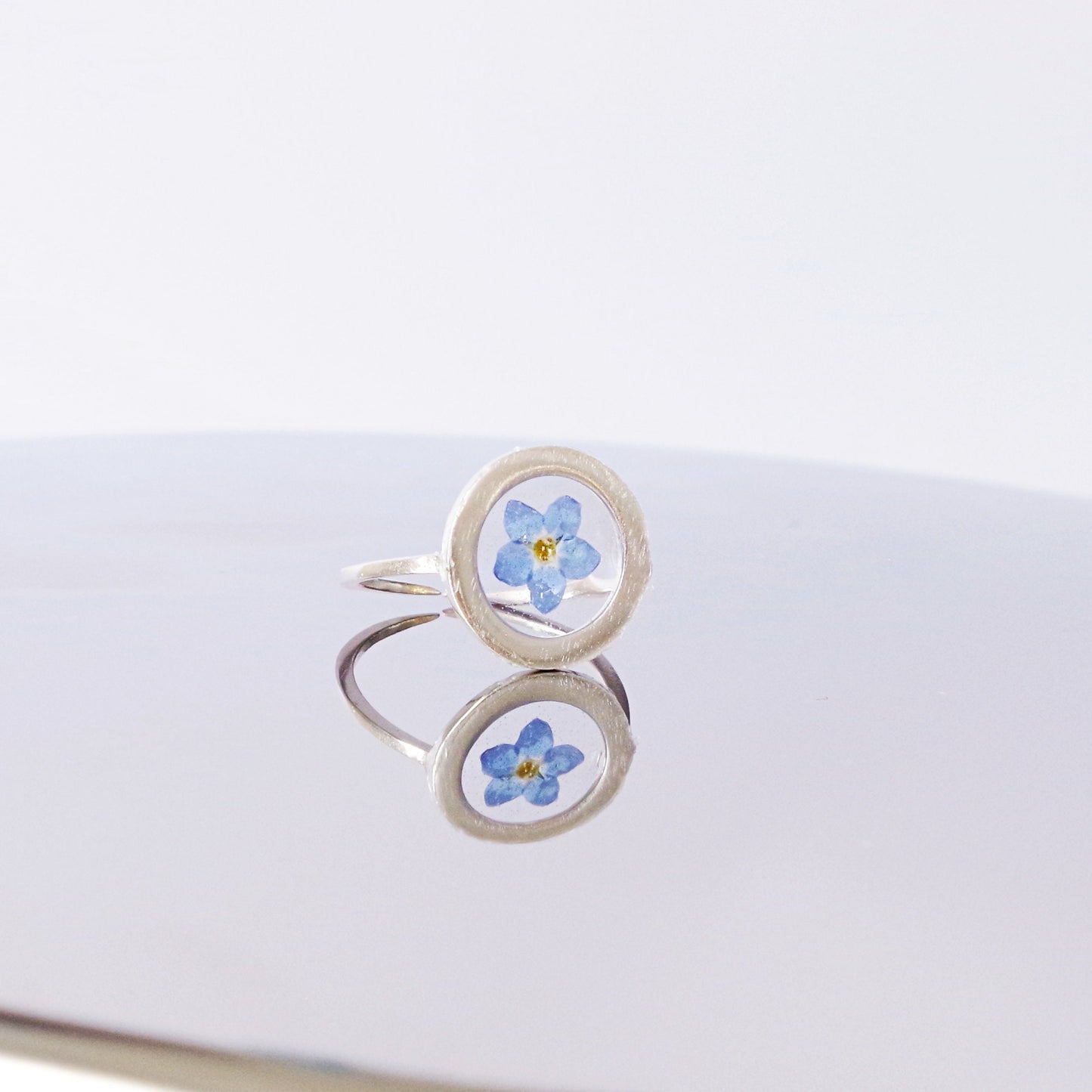 Blue Flower Ring Real Forget me not jewelry Adjustable silver ring Pressed blue flower jewelry Minimalist gift for her Myosotis
