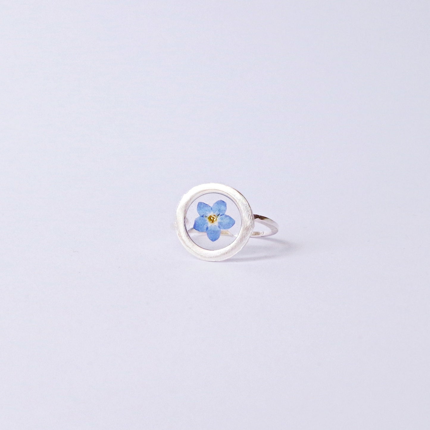 Blue Flower Ring Real Forget me not jewelry Adjustable silver ring Pressed blue flower jewelry Minimalist gift for her Myosotis