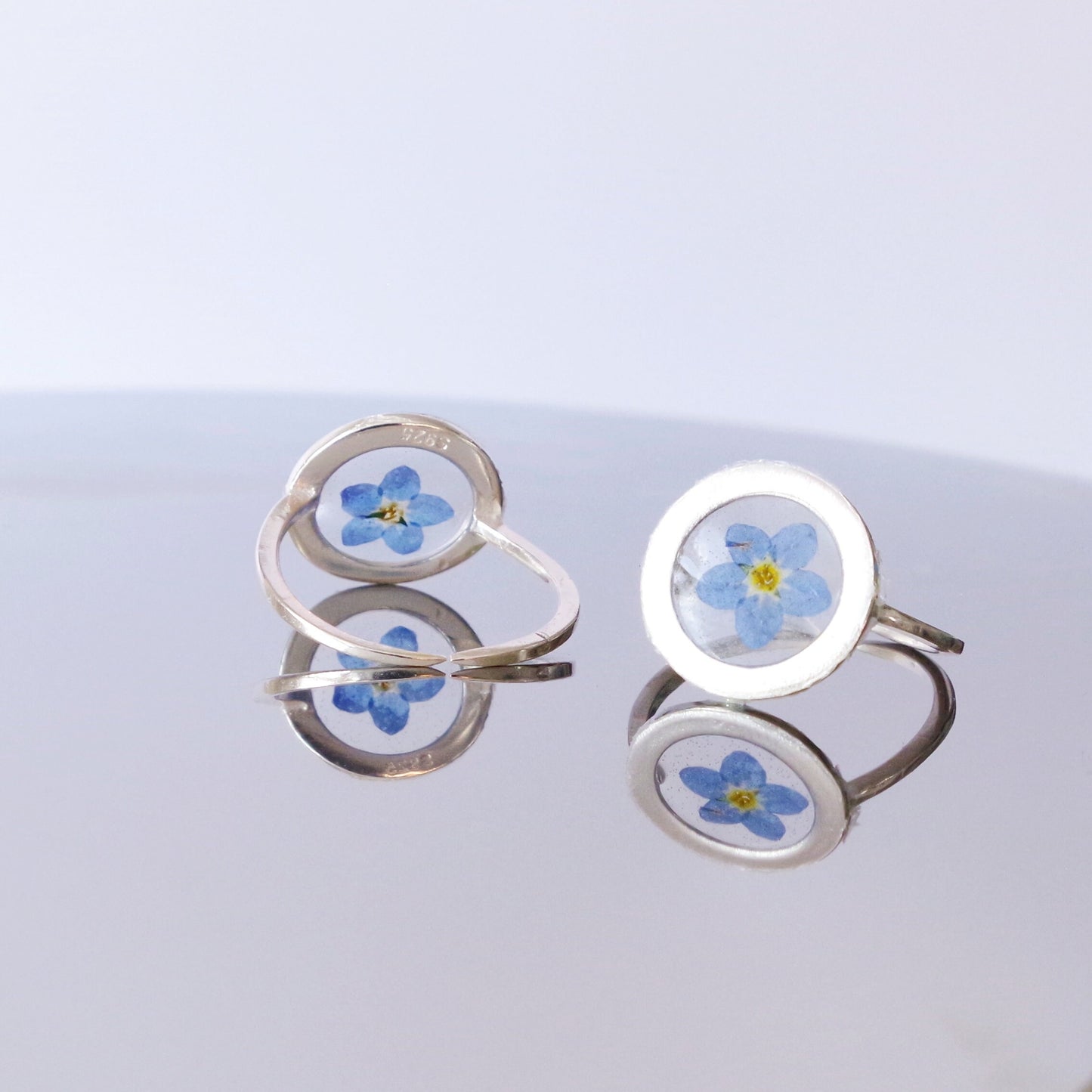 Blue Flower Ring Real Forget me not jewelry Adjustable silver ring Pressed blue flower jewelry Minimalist gift for her Myosotis