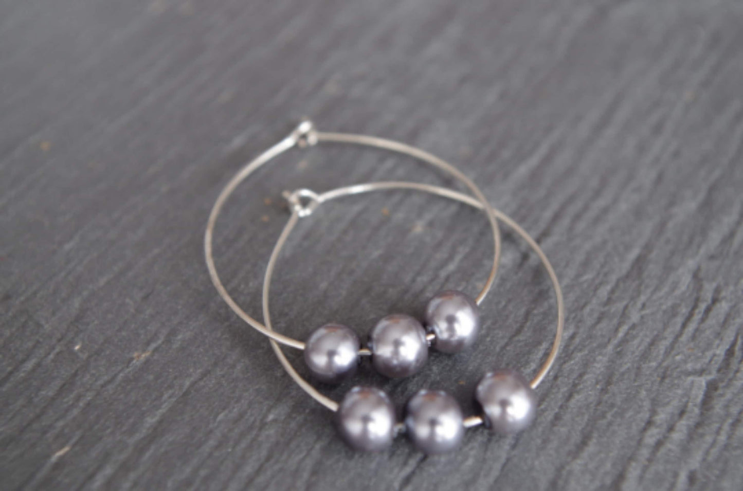 Grey Pearl Hoop Earring Teardrop Hoops Beaded Jewelry Christmas gift for her