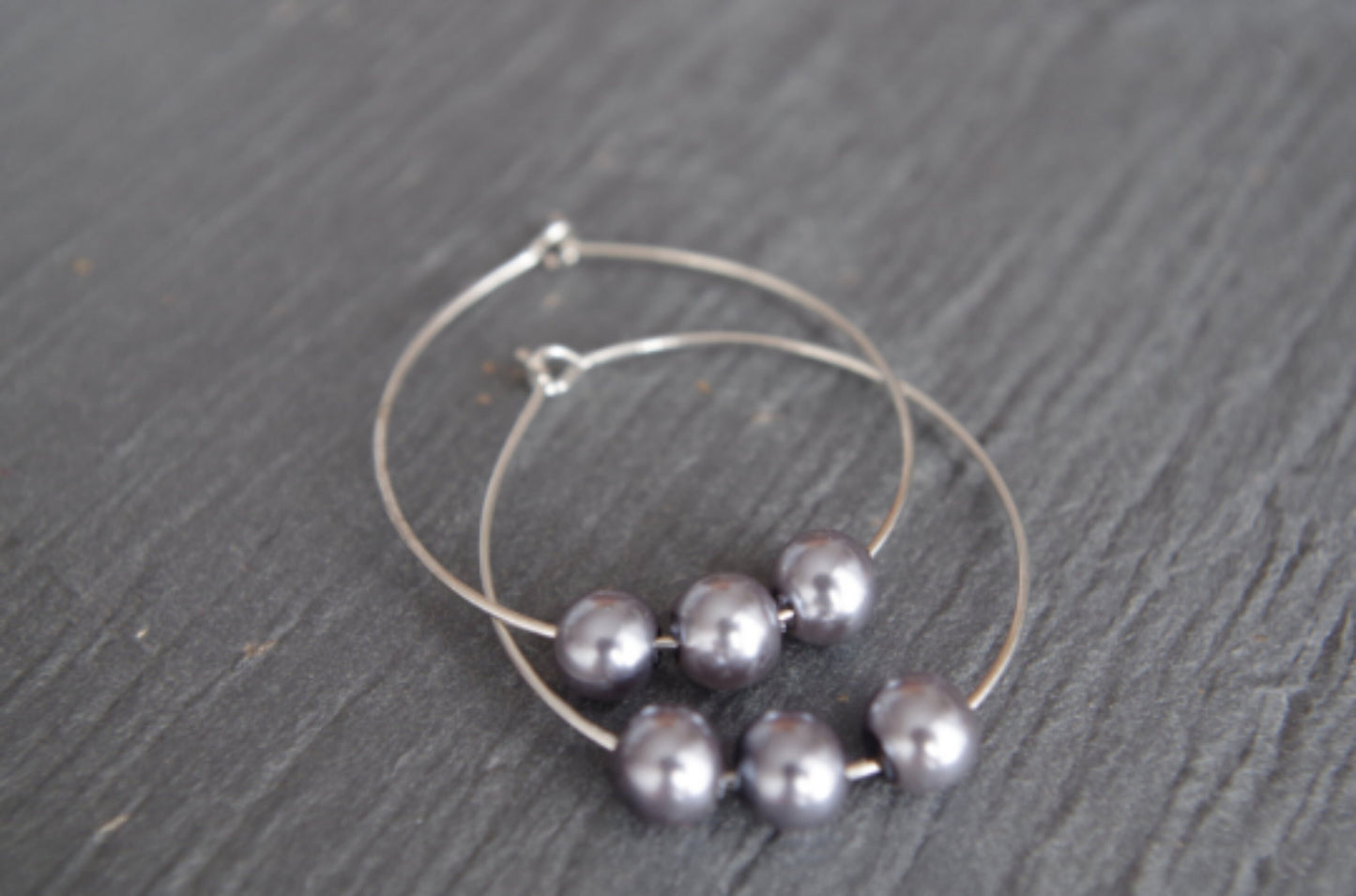 Grey Pearl Hoop Earring Teardrop Hoops Beaded Jewelry Christmas gift for her