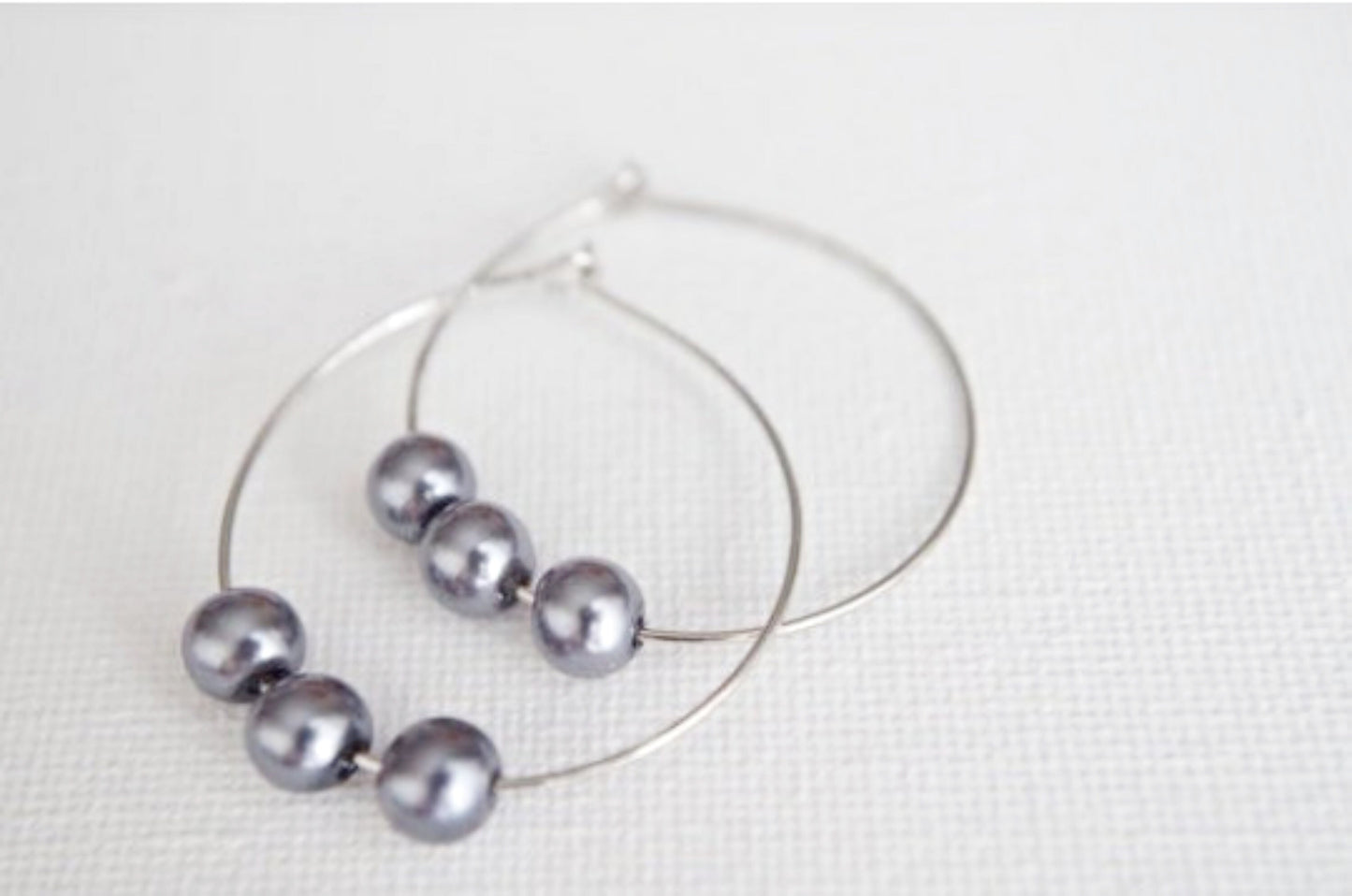 Grey Pearl Hoop Earring Teardrop Hoops Beaded Jewelry Christmas gift for her
