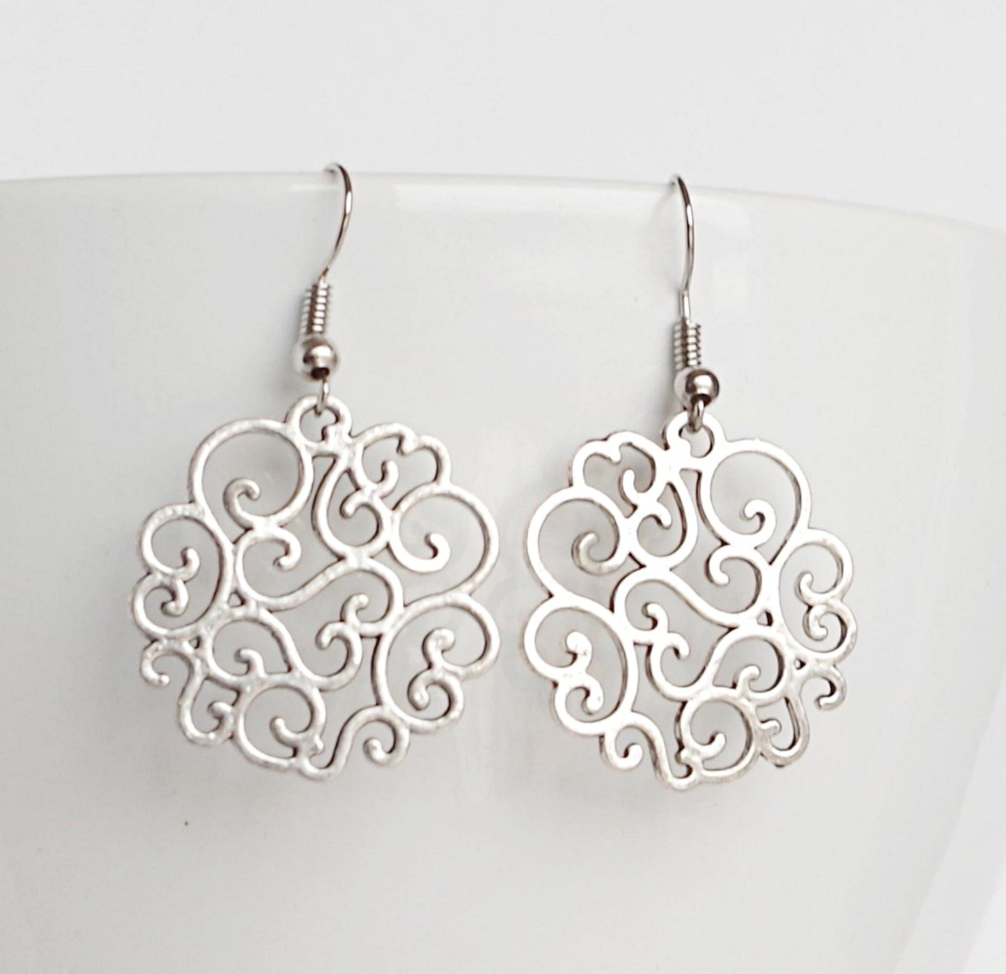 Filigree Dangle Earrings , Lace jewelry, Boho Earrings , Christmas gifts for her , girlfriend