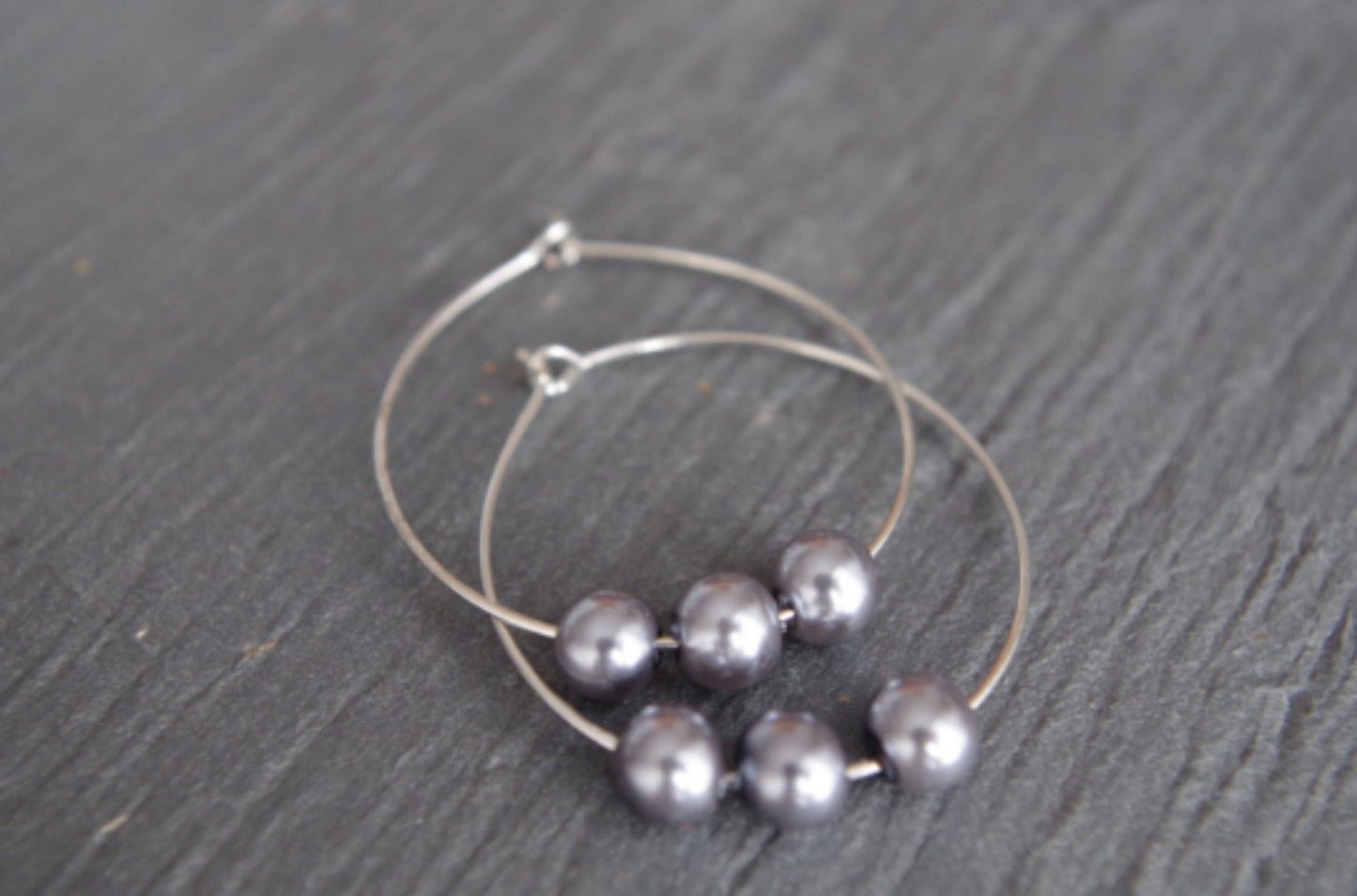 Grey Pearl Hoop Earring Teardrop Hoops Beaded Jewelry Christmas gift for her