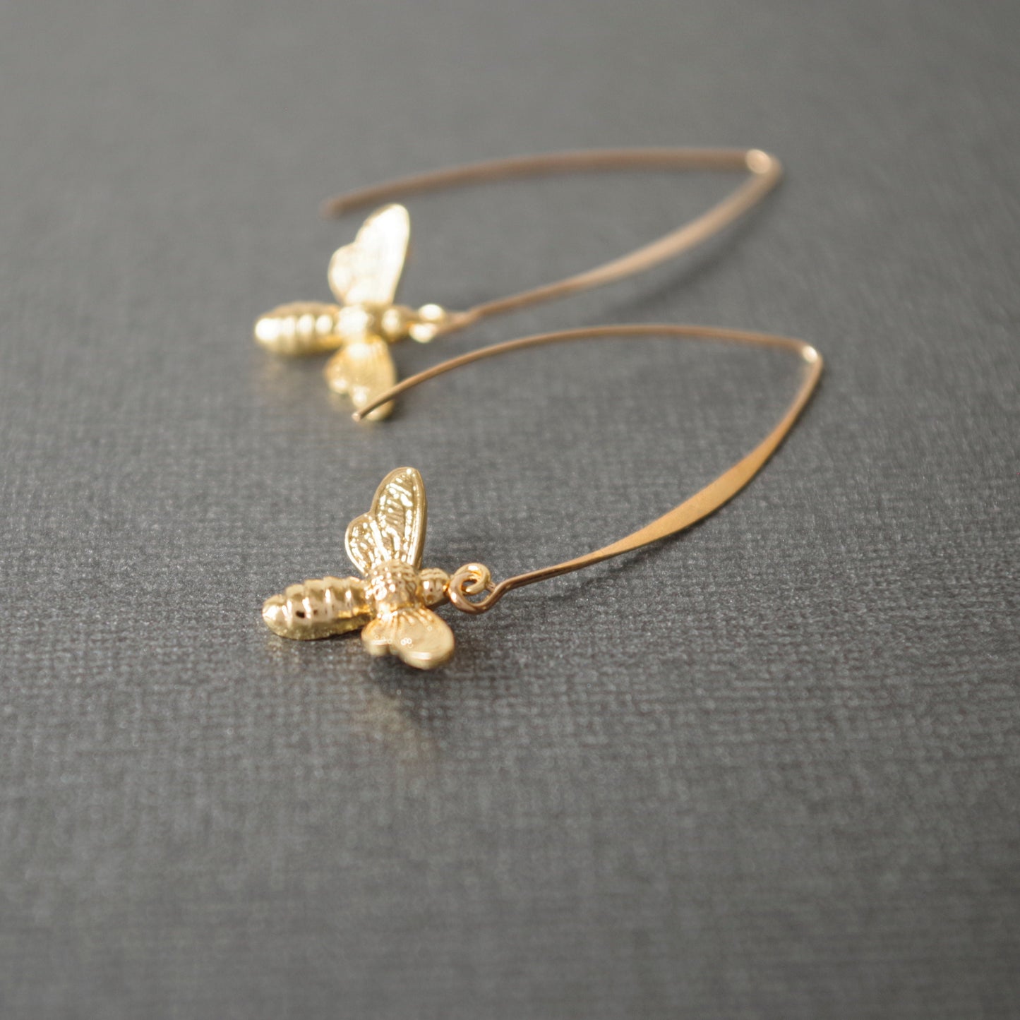 Gold Bee Earrings, Queen Bee Dangle Earrings , Insect Jewelry , Honey bee longe earrings , Christmas gift for women