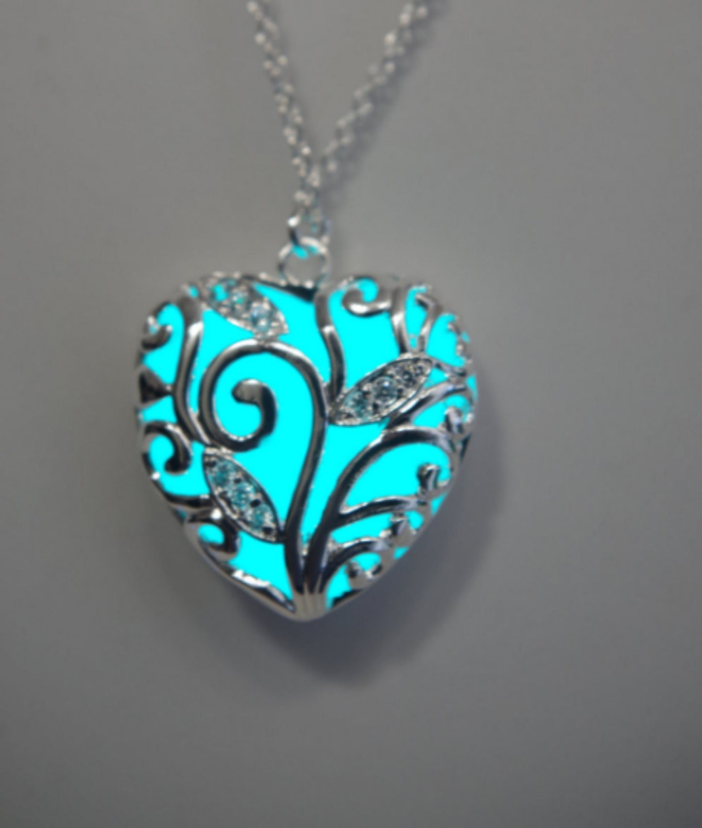 Glowing Necklace Heart Aqua Glowing Necklace Glowing Jewelry Glowing Pendant Glow in the Dark Necklace valentines day gift for her Mothers