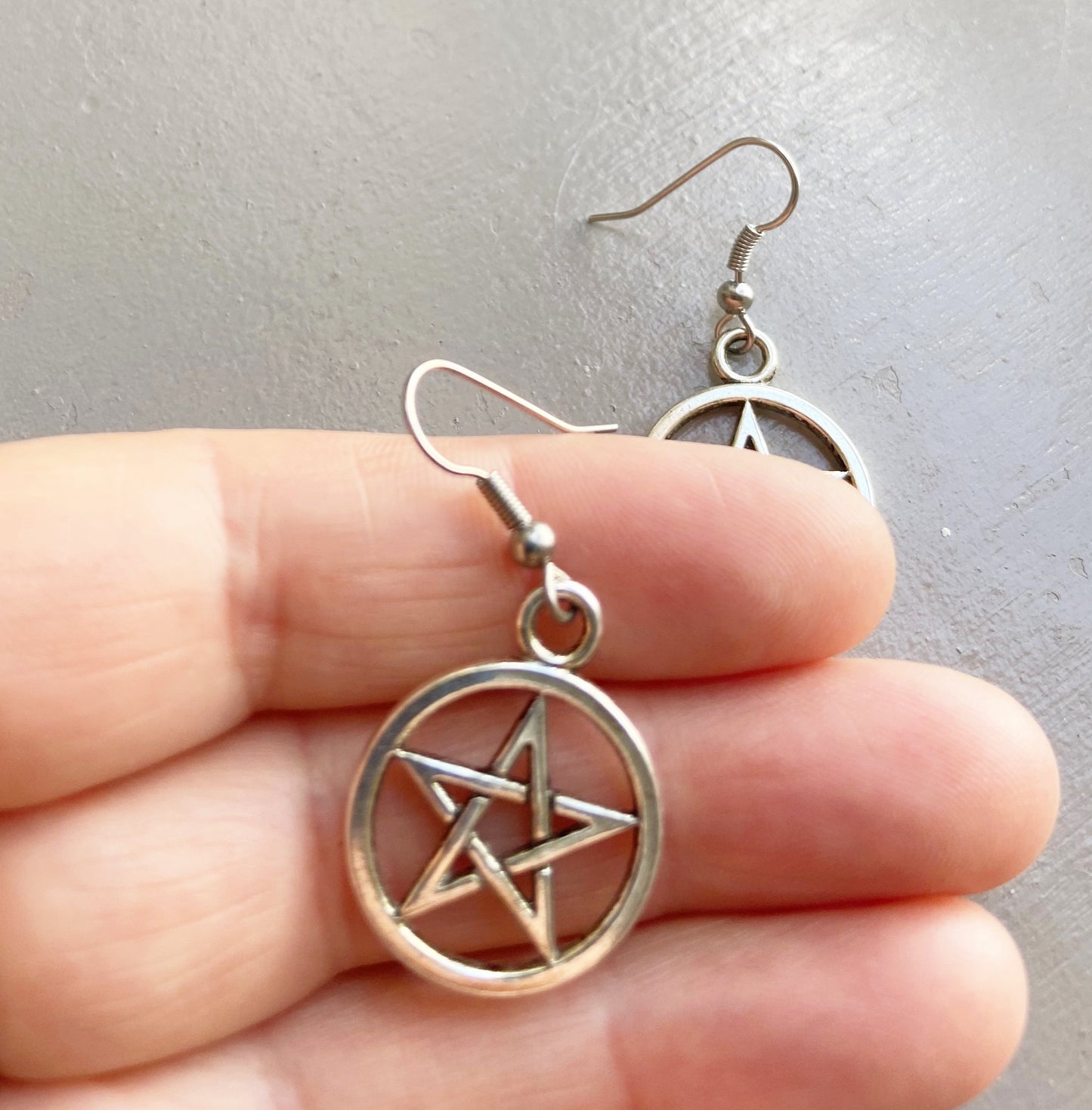 Pentacle charm earrings Pentagram jewelry Medieval Wiccan pendant Halloween costume Gothic gift pagan earrings